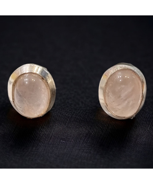 Boucles Quartz rose ovales Argent 925