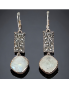 Boucles Pierre de lune Ethniques serties Argent 925