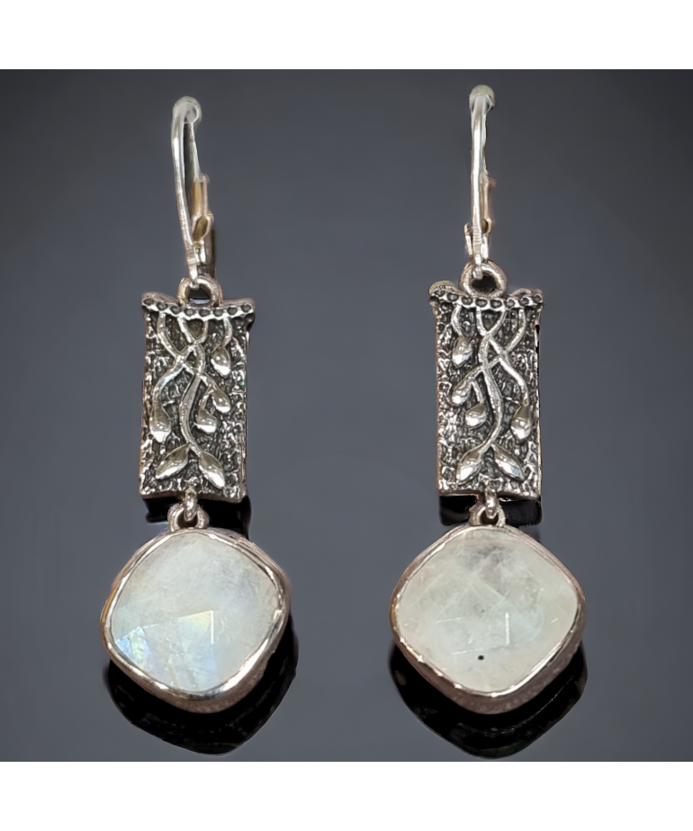 Boucles Pierre de lune Ethniques serties Argent 925