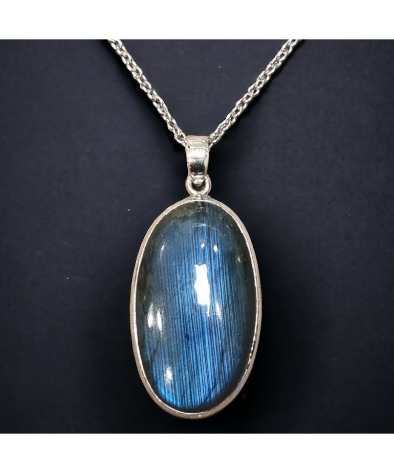 Pendentif Labradorite ovale Argent 925 avec chaîne