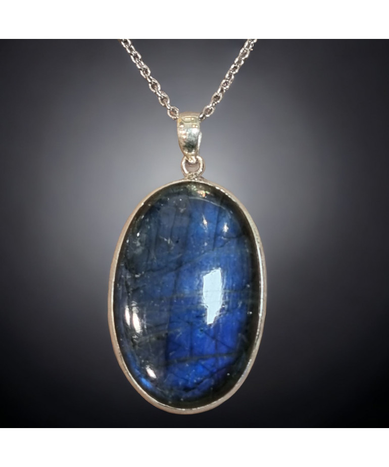 Pendentif Labradorite Argent 925 ovale avec chaîne