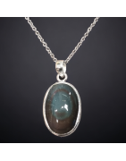 Pendentif Obsidienne Œil céleste ovale Argent 925 sur chaîne