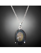 Pendentif Obsidienne Œil céleste ovale Argent 925 sur chaîne