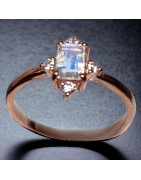 Bague Pierre de lune & Aigue marine Argent 925 plaqué or rose