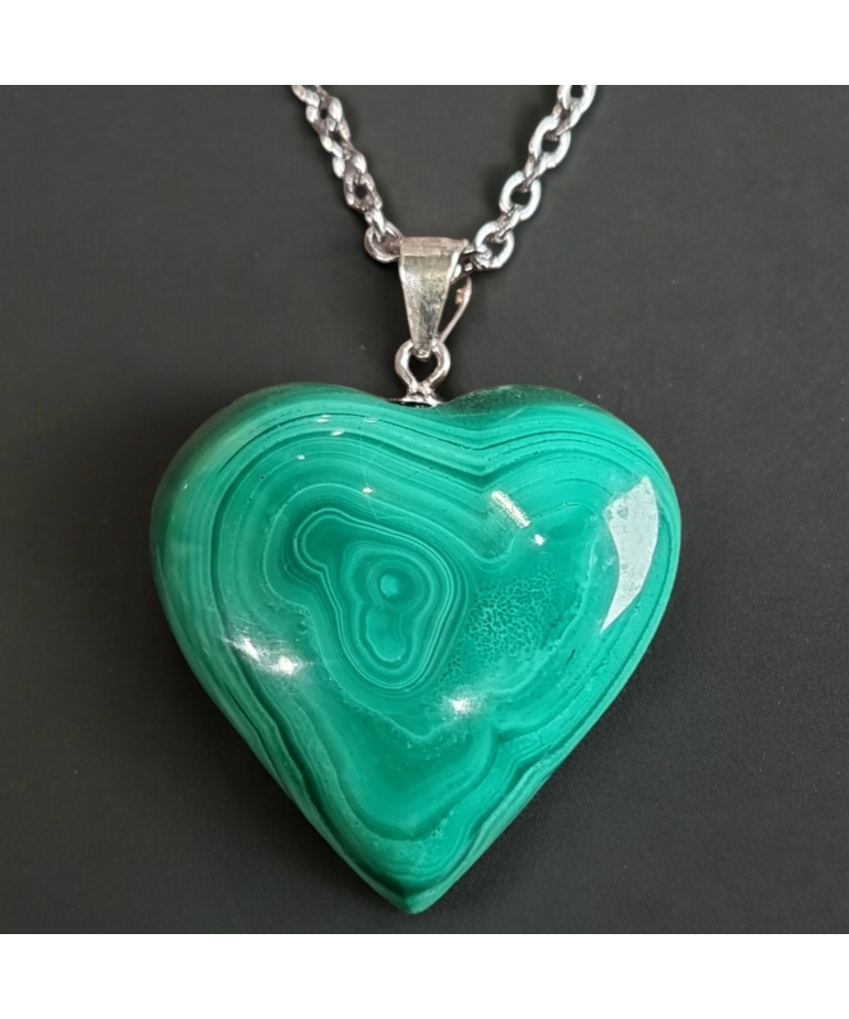 Pendentif Malachite Cœur avec chaine