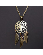 Pendentif Fleur de vie "Attrape rêves" amérindien avec chaîne plaqué or