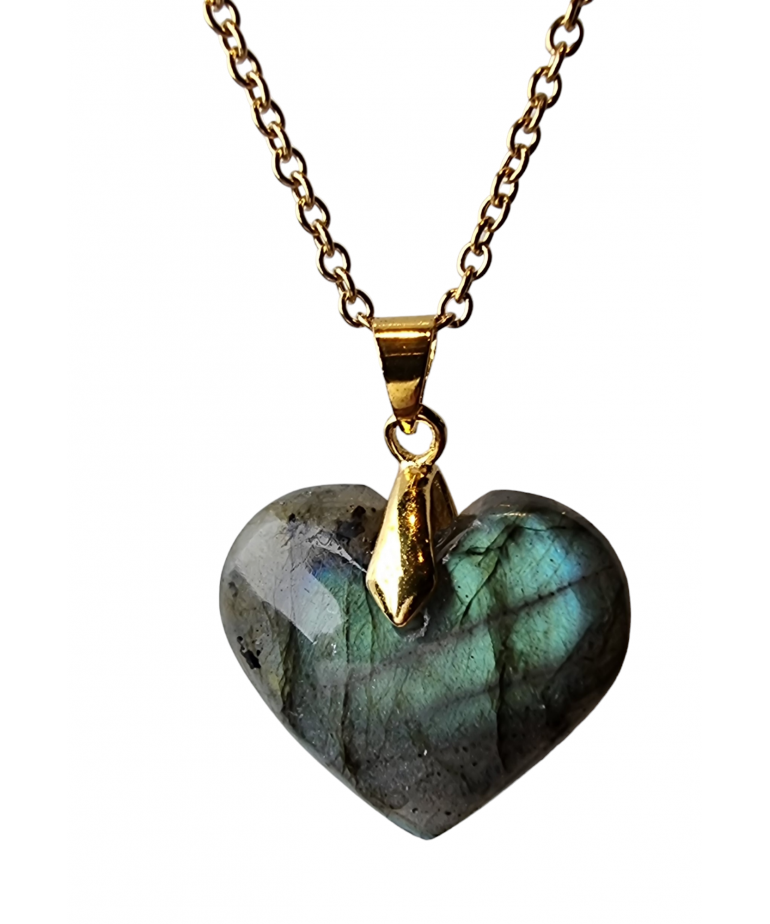 Pendentif Labradorite cœur avec chaîne dorée