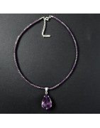 Pendentif Améthyste sur collier Améthyste facettée Argent 925