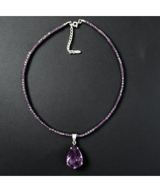 Pendentif Améthyste sur collier Améthyste facettée Argent 925
