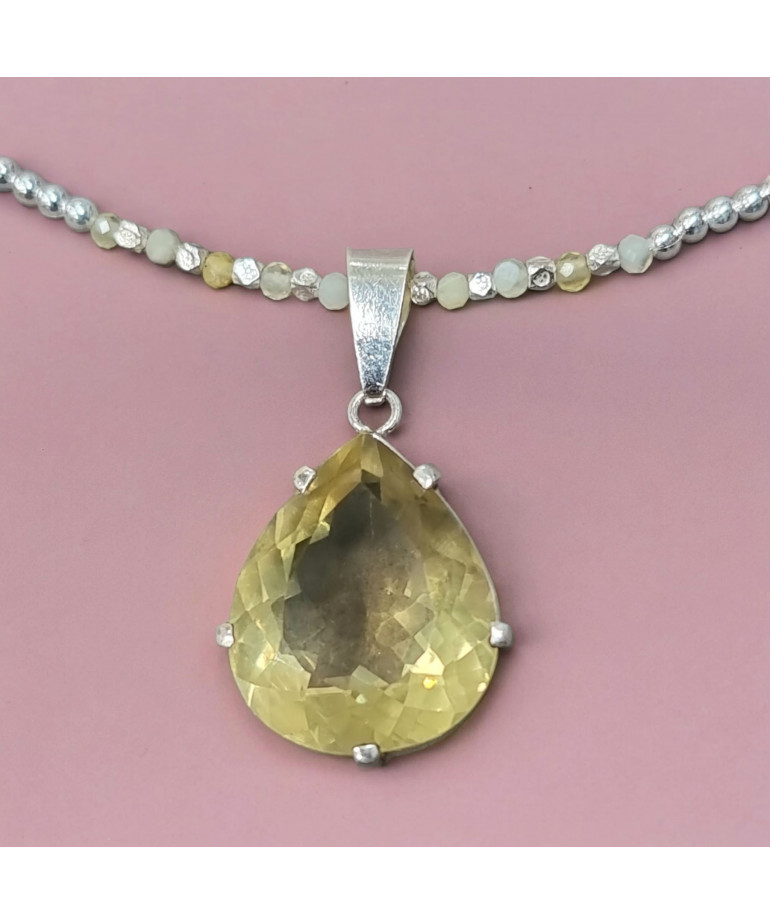 Pendentif Quartz lemon sur collier Quartz lemon facetté Argent 925