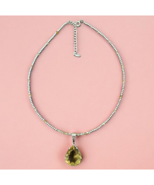 Pendentif Quartz lemon sur collier Quartz lemon facetté Argent 925