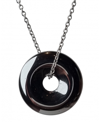 Pendentif Hématite Donut avec Chaîne (s)