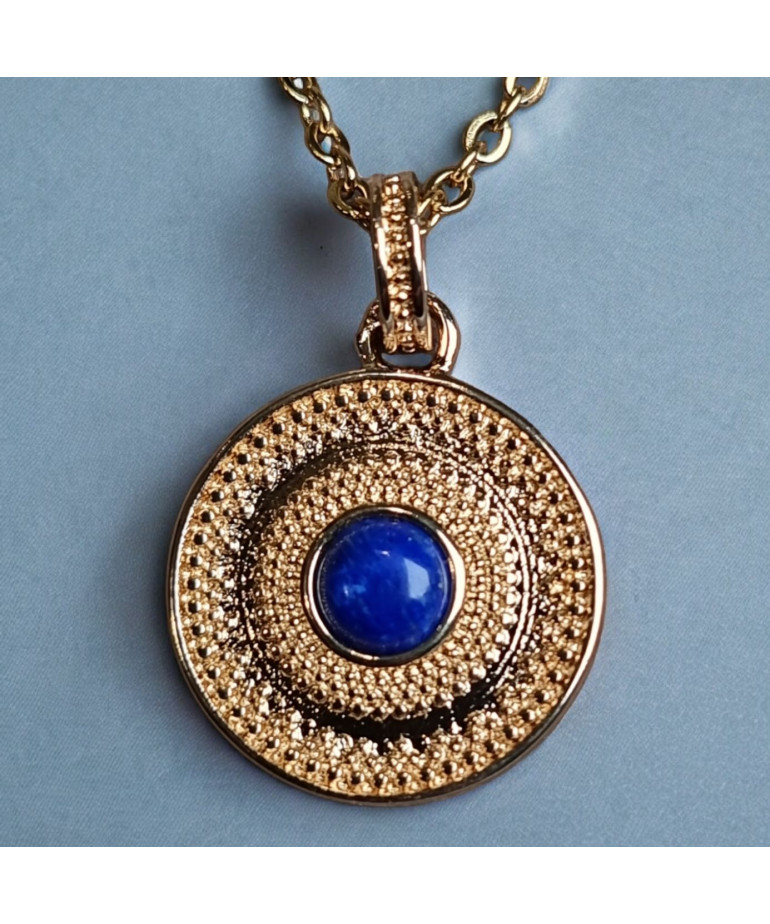 Pendentif Lapis-lazuli sur chaîne Plaqué or