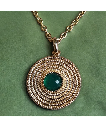Pendentif Agate verte avec chaîne Plaqué or