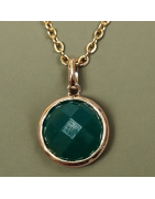 Pendentif Agate verte facettée avec chaîne Plaqué or