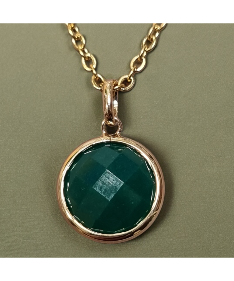 Pendentif Agate verte facettée avec chaîne Plaqué or