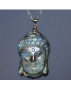 Pendentif Labradorite Tête de Bouddha avec chaîne