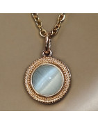 Pendentif Pierre de lune Œil de chat avec chaîne Plaqué or