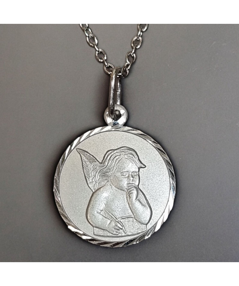 Pendentif Médaille Ange Argent 925 avec chaîne