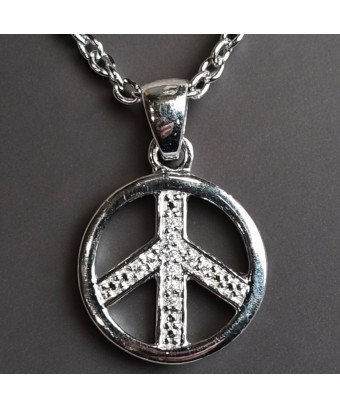 Pendentif Zirconium Peace & Love Argent 925 avec chaîne