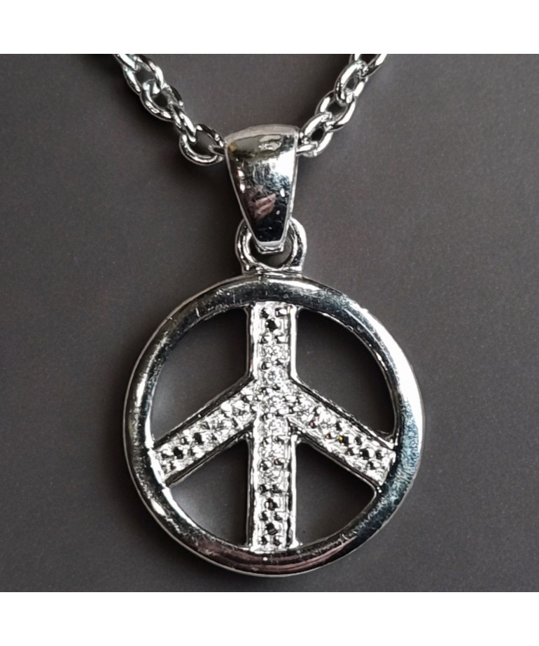 Pendentif Zirconium Peace & Love Argent 925 avec chaîne