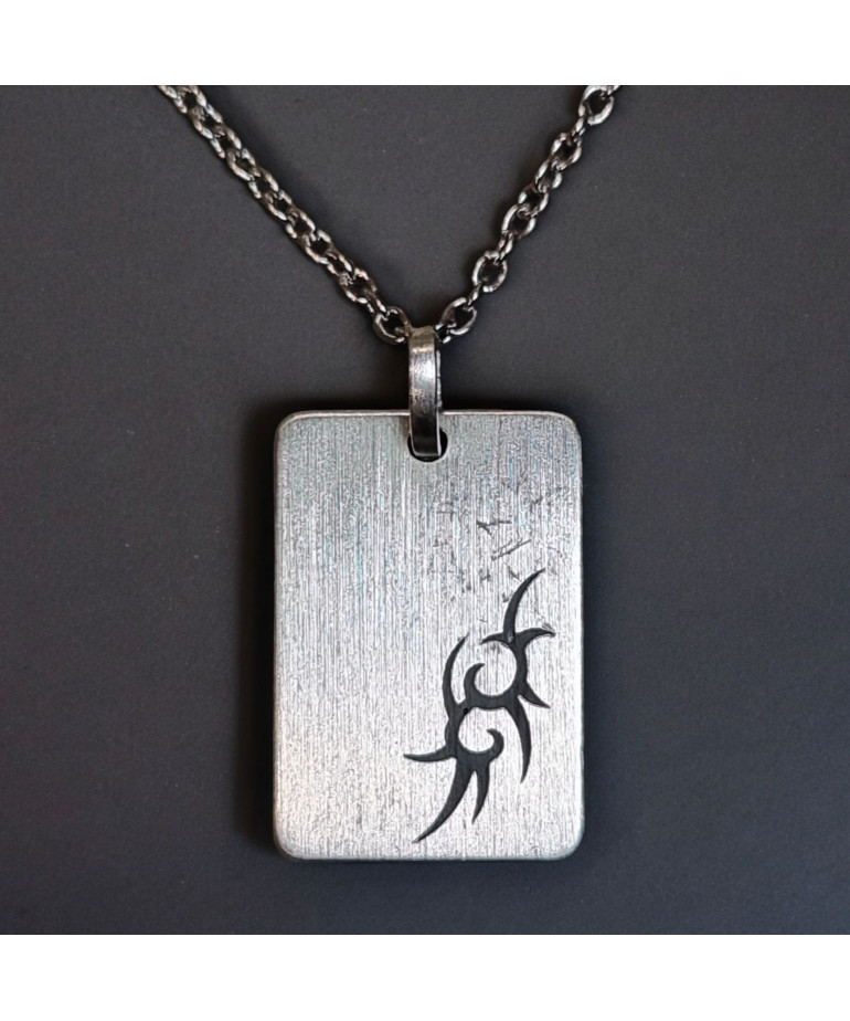 Pendentif Plaque Signe tribal Argent 925 avec chaîne