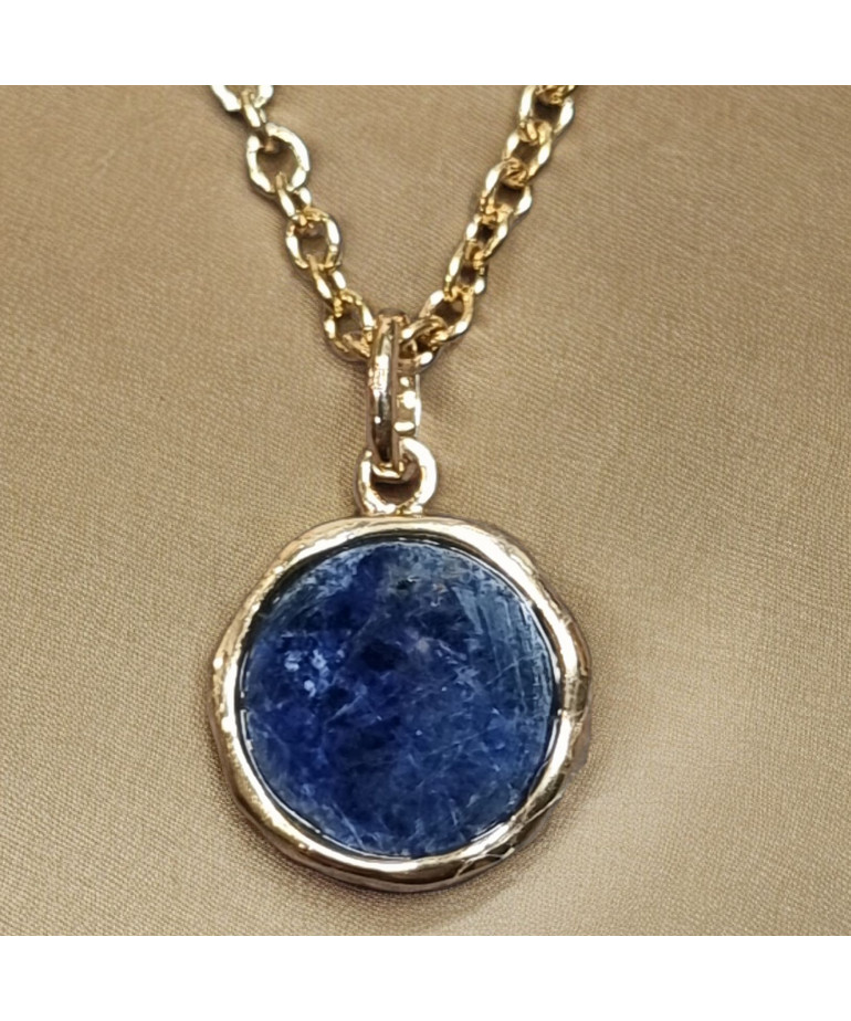 Pendentif Sodalite sur chaîne Plaqué or