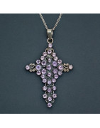 Pendentif Améthyste croix argent 925 sur chaîne