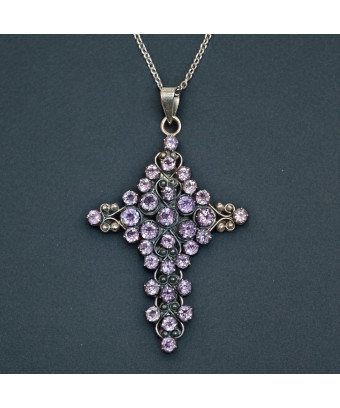 Pendentif Améthyste croix argent 925 sur chaîne