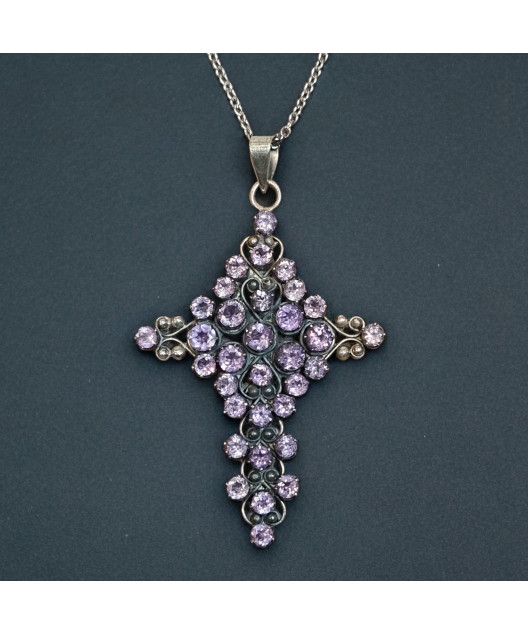 Pendentif Améthyste croix argent 925 sur chaîne