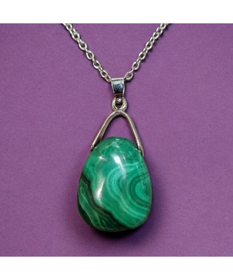 Pendentif Malachite avec chaîne acier inox