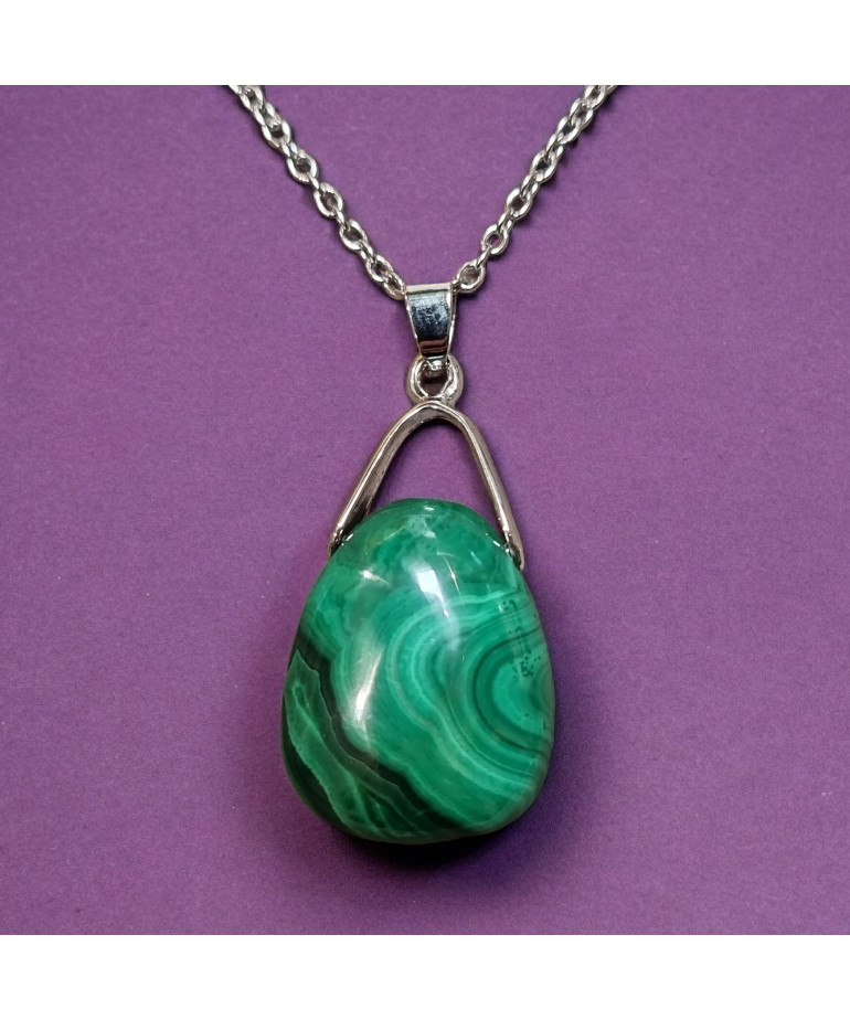 Pendentif Malachite avec chaîne acier inox