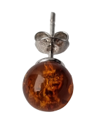 Boucles Ambre cognac boules 8mm argent 925