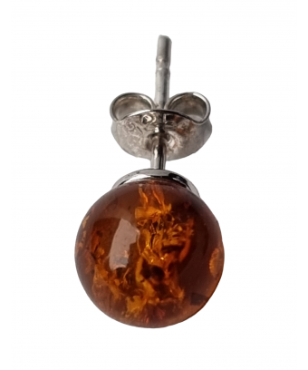 Boucles Ambre cognac boules 8mm argent 925