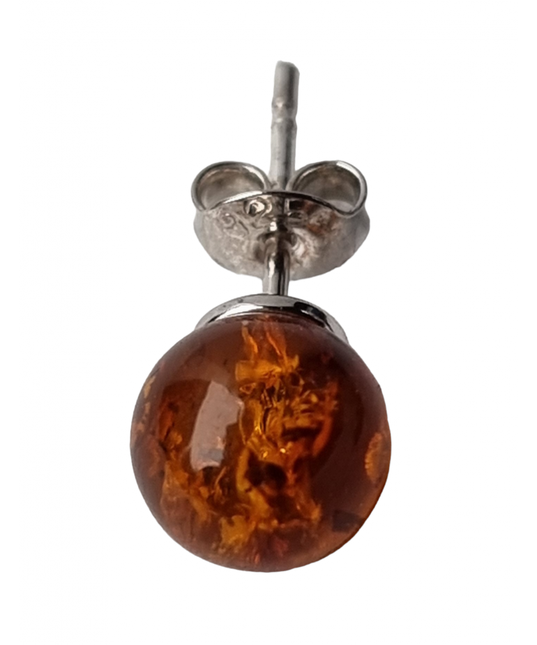 Boucles Ambre cognac boules 8mm argent 925