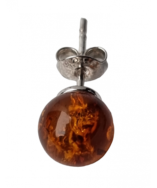 Boucles Ambre cognac boules 8mm argent 925