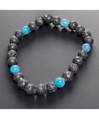 Bracelet Pierre de Lave et Apatite Pierres Rondes 6mm