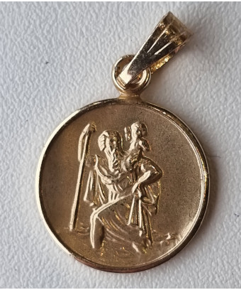 Médaille Saint Christophe alu plaqué or Vintage forme ronde pm