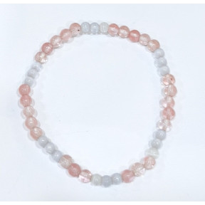 Bracelet Quartz Rose cerise et Sélénite Pierres Rondes 5mm