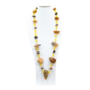 Collier Ambre Baltique Brute et Pierres Rondes avec Fermoir 76 cm