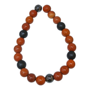 Bracelet Jaspe Rouge Onyx Mat et Hématite Pierres Rondes 8mm