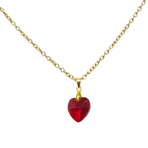 Pendentif Swarovski Cœur Rouge Chaîne Plaquée Or 50 cm