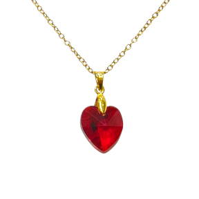 Pendentif Swarovski Cœur Rouge Chaîne Plaquée Or 40 + 4 cm