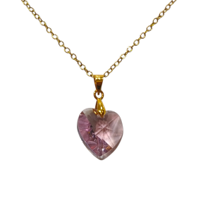 Pendentif Swarovski Cœur Rose Chaîne Plaquée Or 40 + 4 cm