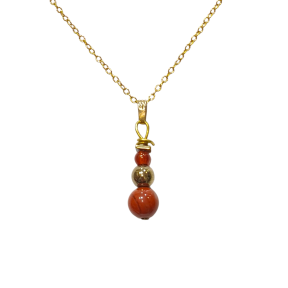 Pendentif Jaspe Rouge Deux Pierres Rondes avec Chaîne Plaquée Or 52 cm