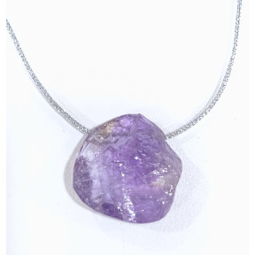 Pendentif Amétrine sur Cordon Gris Pailleté Réglable
