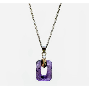 Pendentif Améthyste Rectangle avec Chaîne Acier Inox 42 + 3 cm
