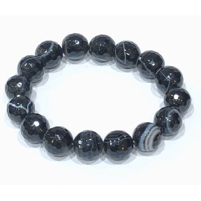 Bracelet Onyx Facetté Pierres Rondes 12mm