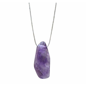 Pendentif Améthyste sur Cordon Réglable Gris Brillant