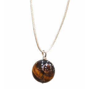 Pendentif Œil de Tigre Bille sur Cordon Réglable Gris Brillant